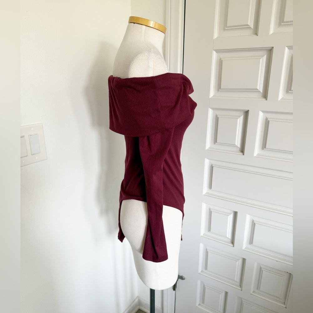 NWT AFRM x Nordstrom Maroon Bodysuit Off-the-shoulder Ribbed Small & Medium - Picture 2 of 16